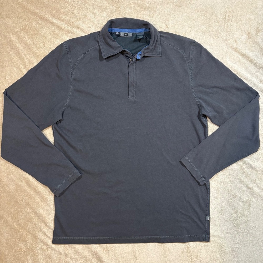 REI Men's Medium (Tall) Black Long Sleeve Shirt UPF 50+ Snap 1/4 Zip Polo